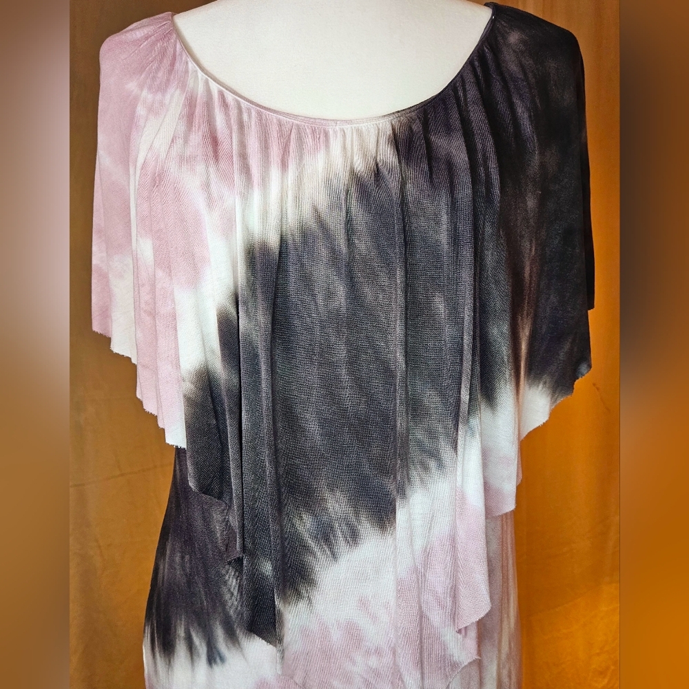 Juicy Couture Pink Gray Tie Dye Draped Poncho Overlay Top M NWOT - Picture 3 of 12